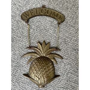 Pineapple brass welcome hang sign